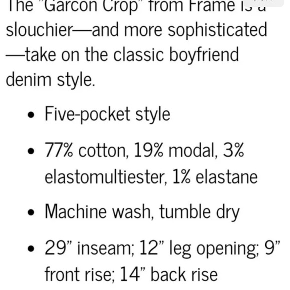 NwT! Frame Jeans Le Garcon Size 29 Color:Clarity - Picture 5 of 5